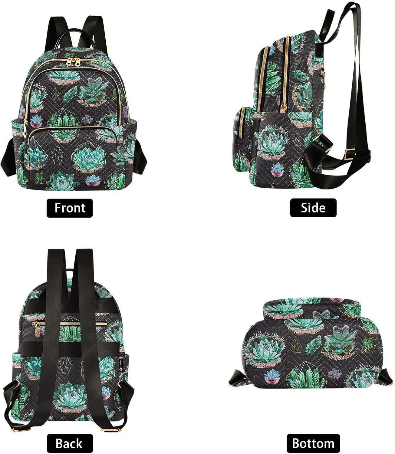 Succulents Plant Dark Black Backpack Purse for Women Travel Bag with Anti-theft Back for School Travel S