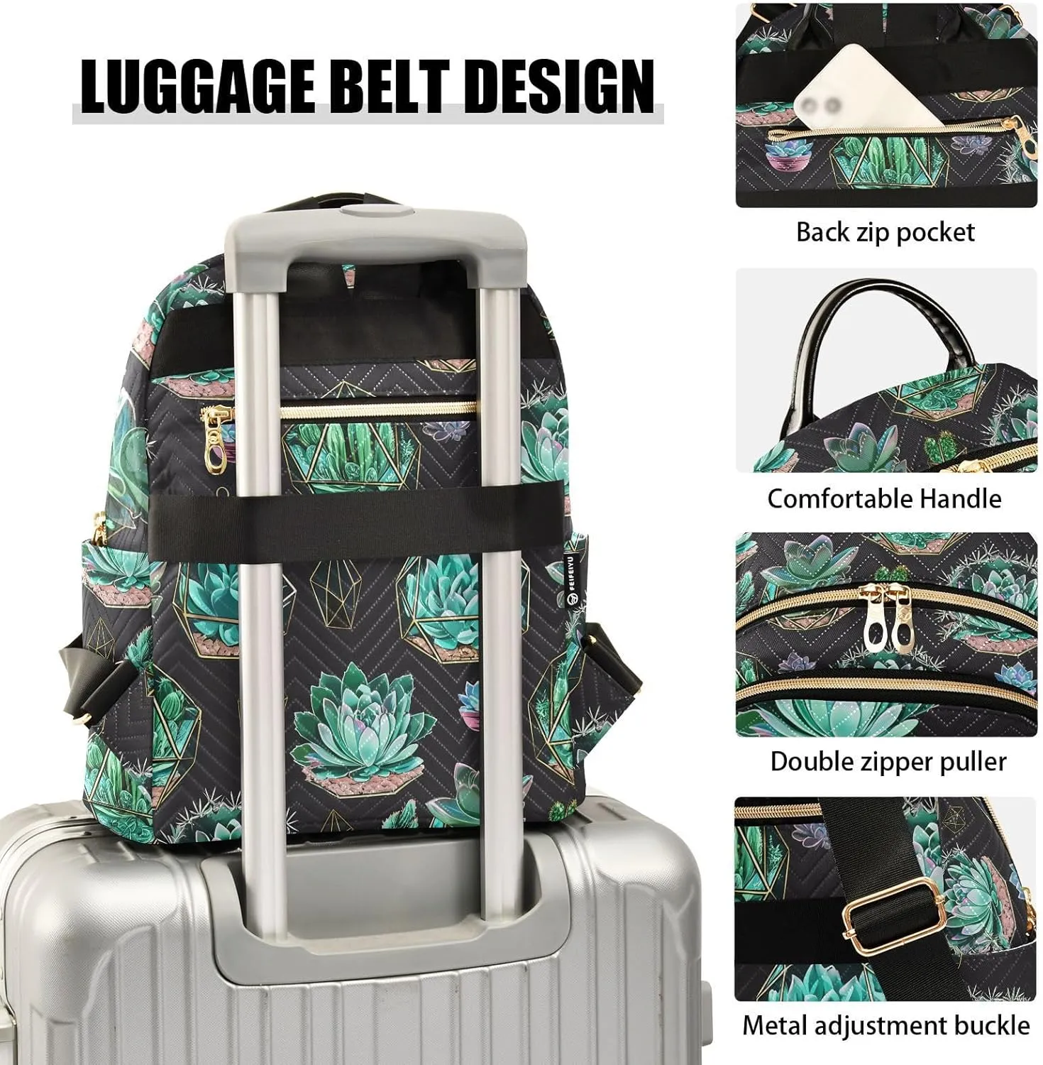 Succulents Plant Dark Black Backpack Purse for Women Travel Bag with Anti-theft Back for School Travel S