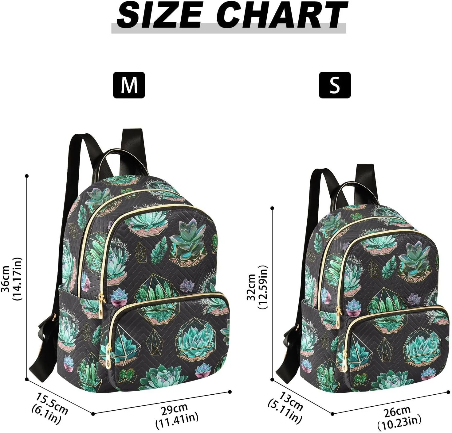 Succulents Plant Dark Black Backpack Purse for Women Travel Bag with Anti-theft Back for School Travel S