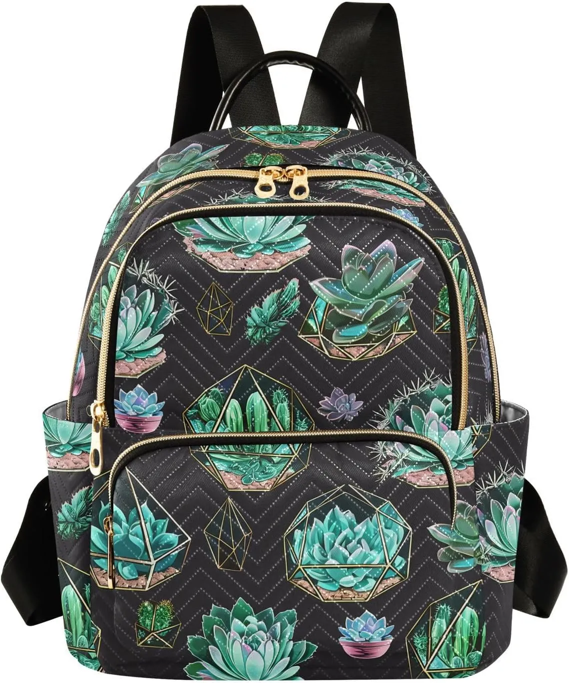Succulents Plant Dark Black Backpack Purse for Women Travel Bag with Anti-theft Back for School Travel S