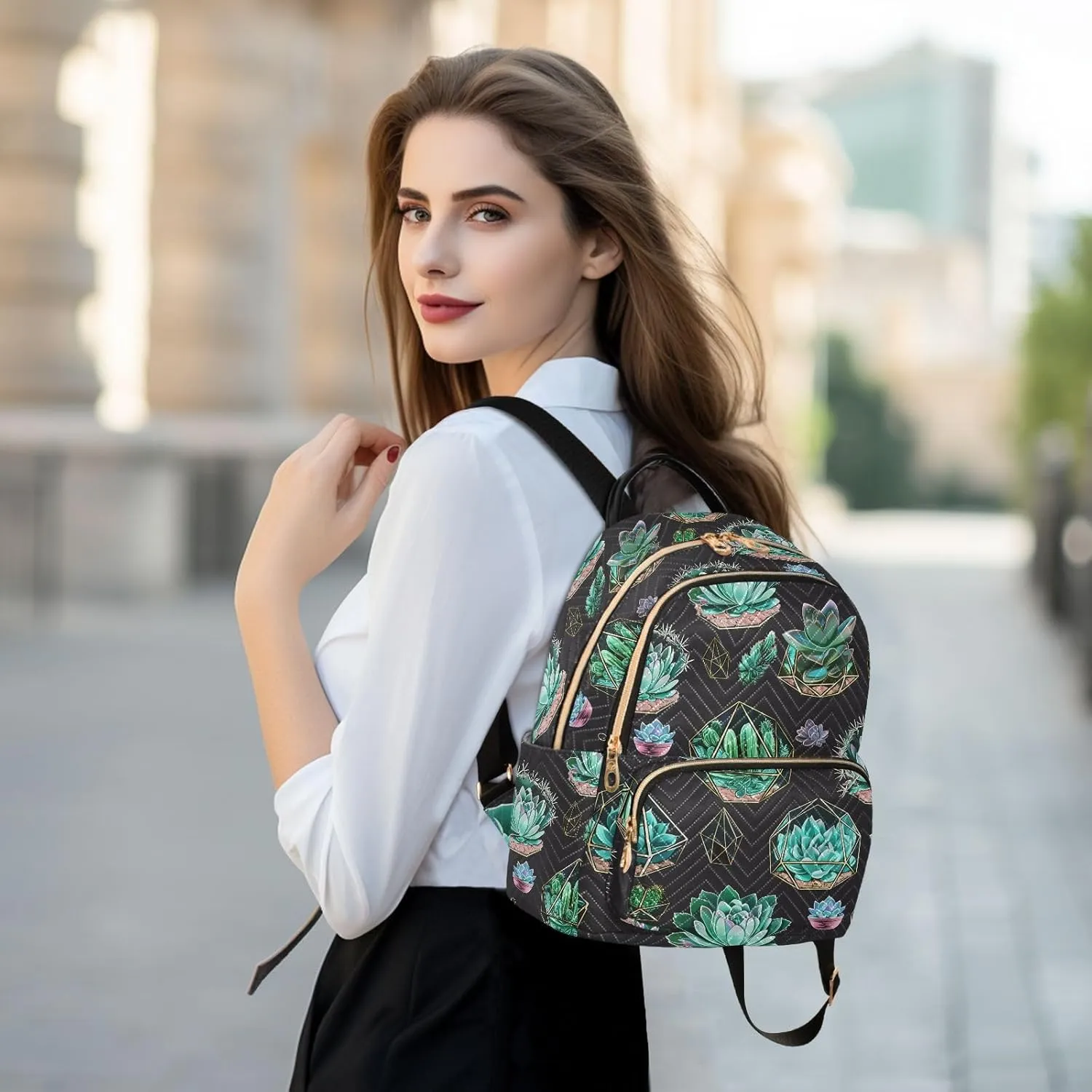 Succulents Plant Dark Black Backpack Purse for Women Travel Bag with Anti-theft Back for School Travel S