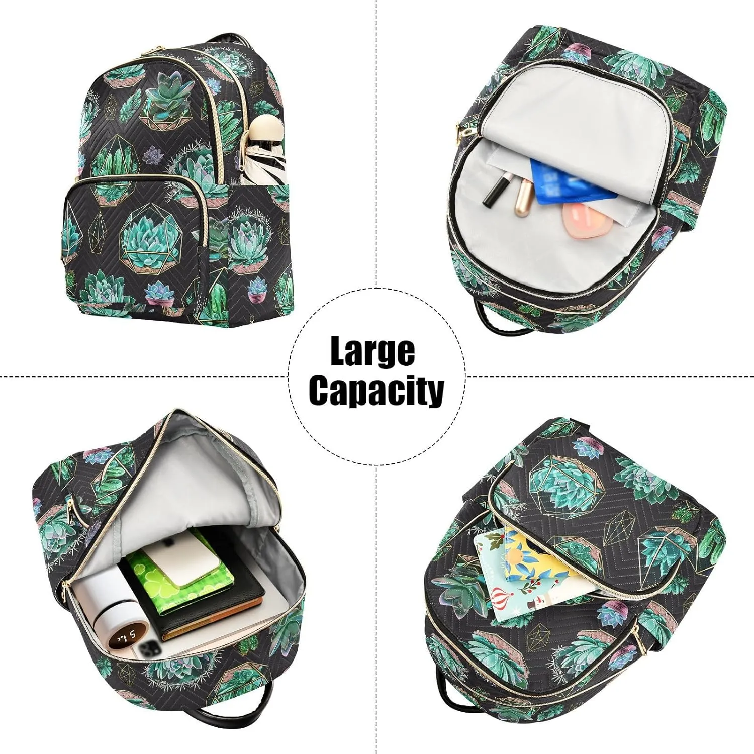 Succulents Plant Dark Black Backpack Purse for Women Travel Bag with Anti-theft Back for School Travel S