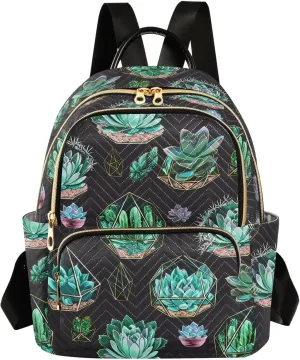 Succulents Plant Dark Black Backpack Purse for Women Travel Bag with Anti-theft Back for School Travel S