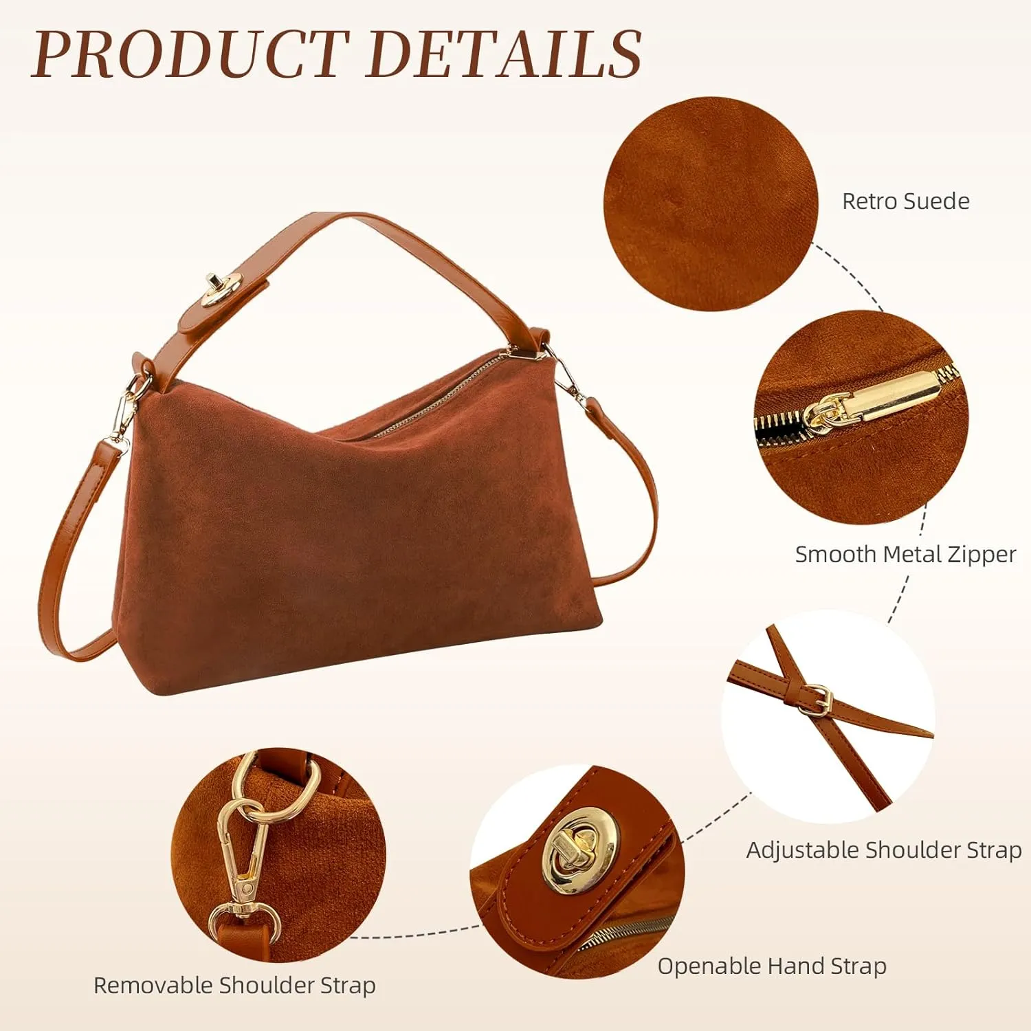 Suede Bags for Women Brown Suede Purses Suede Tote Handbag Slouchy Shoulder Bag Retro Crossbody Hobo Bag 2025