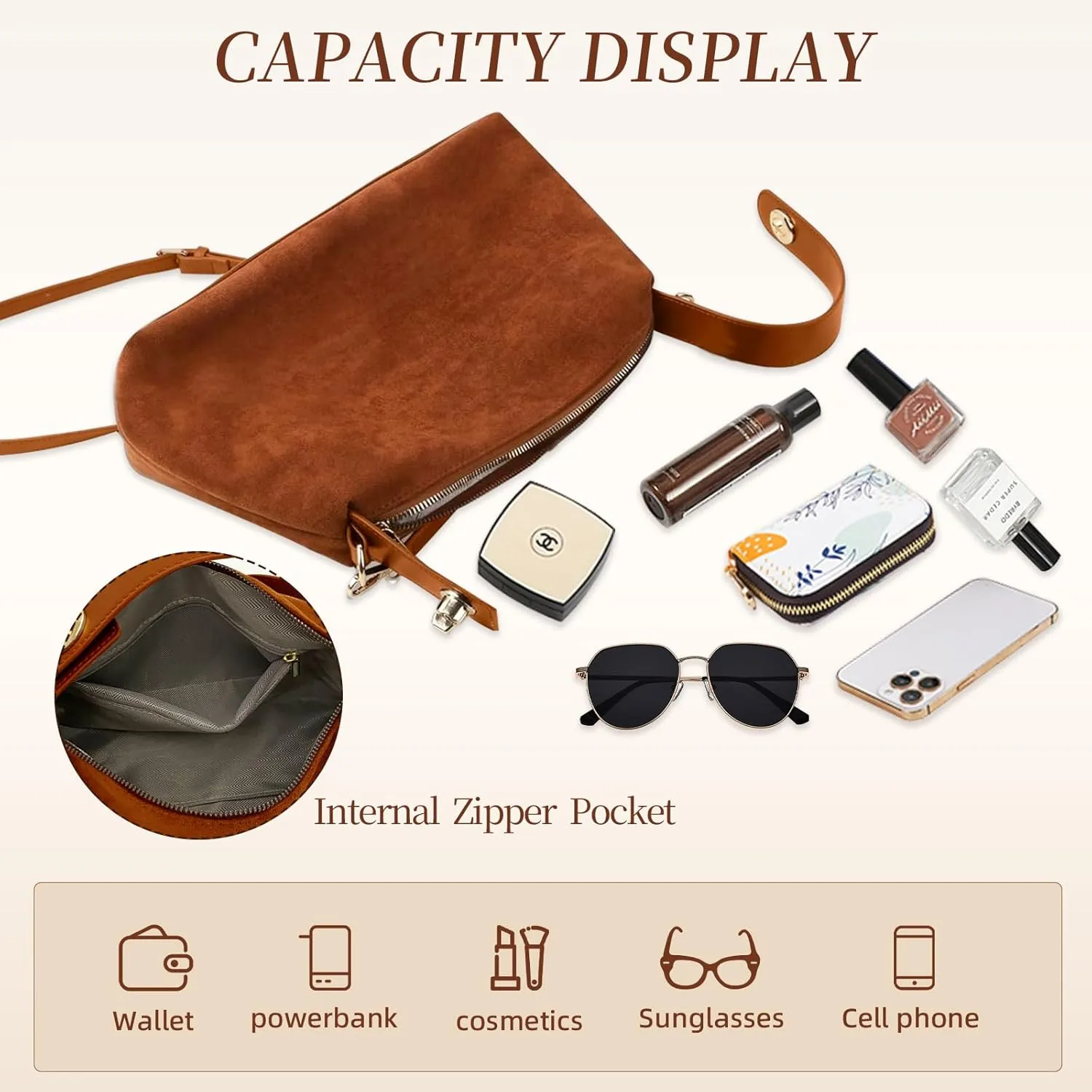 Suede Bags for Women Brown Suede Purses Suede Tote Handbag Slouchy Shoulder Bag Retro Crossbody Hobo Bag 2025