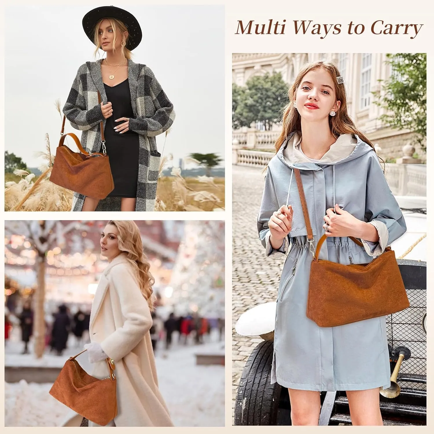 Suede Bags for Women Brown Suede Purses Suede Tote Handbag Slouchy Shoulder Bag Retro Crossbody Hobo Bag 2025