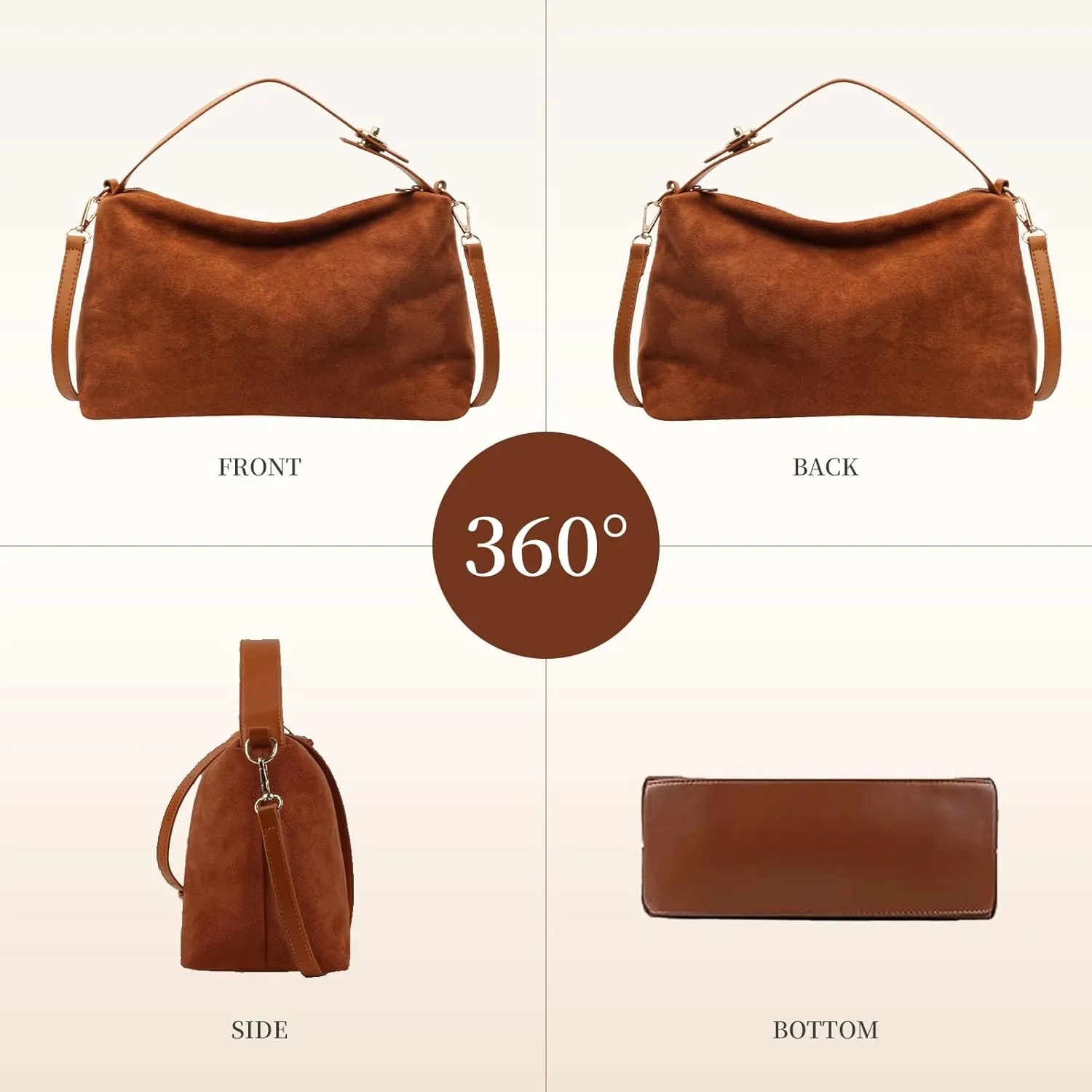 Suede Bags for Women Brown Suede Purses Suede Tote Handbag Slouchy Shoulder Bag Retro Crossbody Hobo Bag 2025