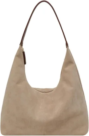 Suede Tote Bag Women Fall Winter Vintage Casual Handbag PU Strap Zip Slip Pocket Matte Shoulder Bag