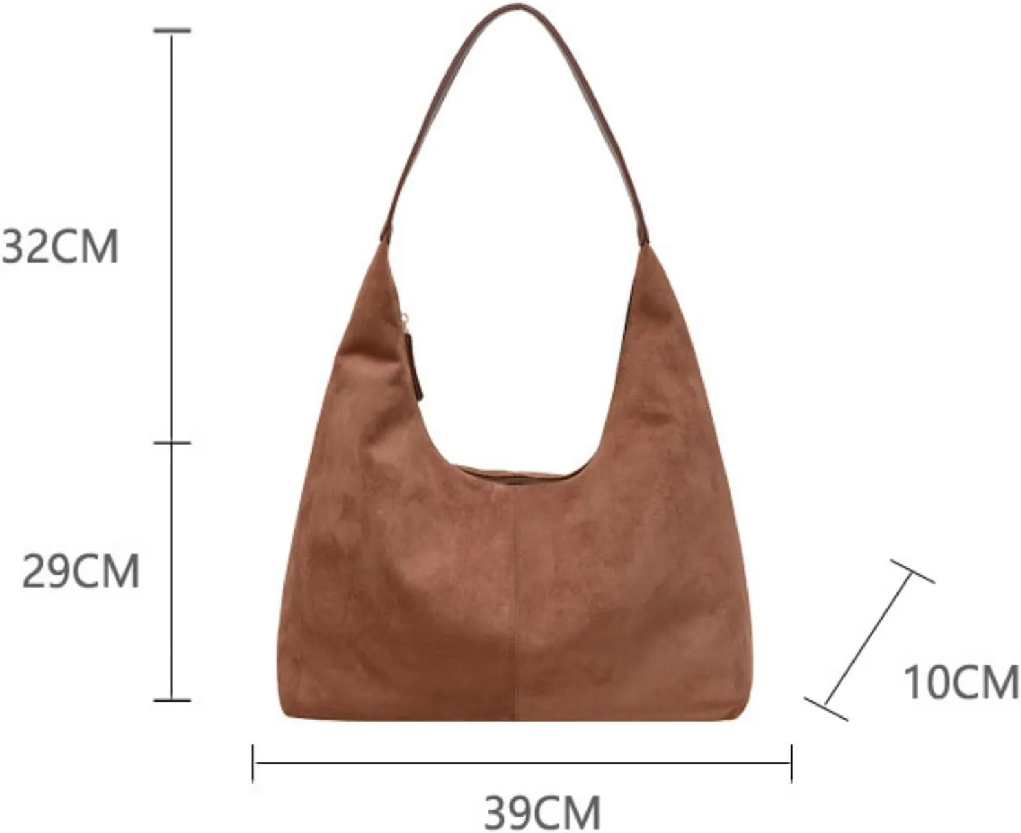 Suede Tote Bag Women Fall Winter Vintage Casual Handbag PU Strap Zip Slip Pocket Matte Shoulder Bag
