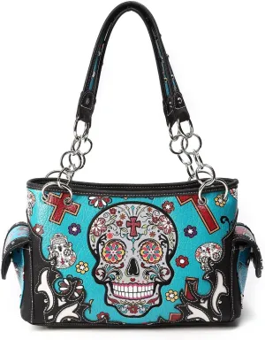 Sugar Skull Purse with Concealed Carry Pocket Day of The Dead Handbag
