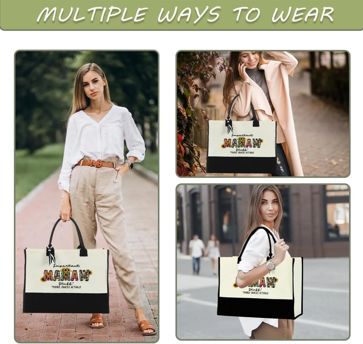 Sunflower Grandma Mom Gifts Waterproof Large Tote Bag Granny Mum Mimi Gigi Oma Grammy Nanny Abuela Mimi Nana Yaya Gifts