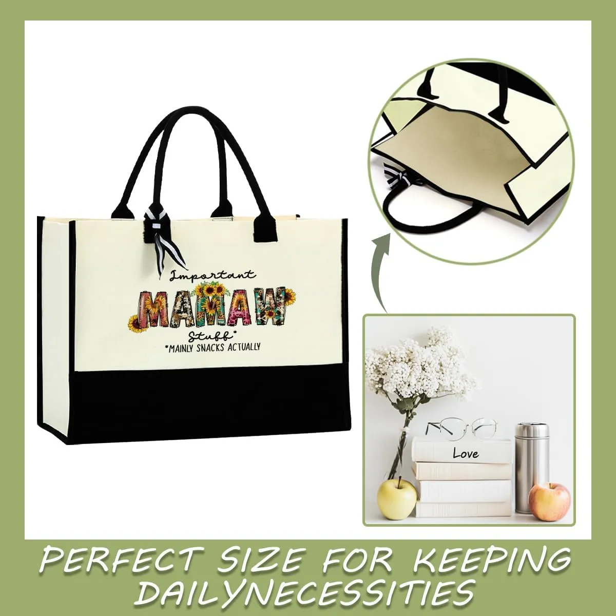 Sunflower Grandma Mom Gifts Waterproof Large Tote Bag Granny Mum Mimi Gigi Oma Grammy Nanny Abuela Mimi Nana Yaya Gifts