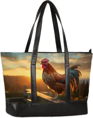 Sunrise Cockerel Laptop Tote Bag for Women Lightweight Work Purse with Multiple Compartments Fits 13-15.6 Inch Laptop Tablet Shoulder Bag for Office Travel Daily Use