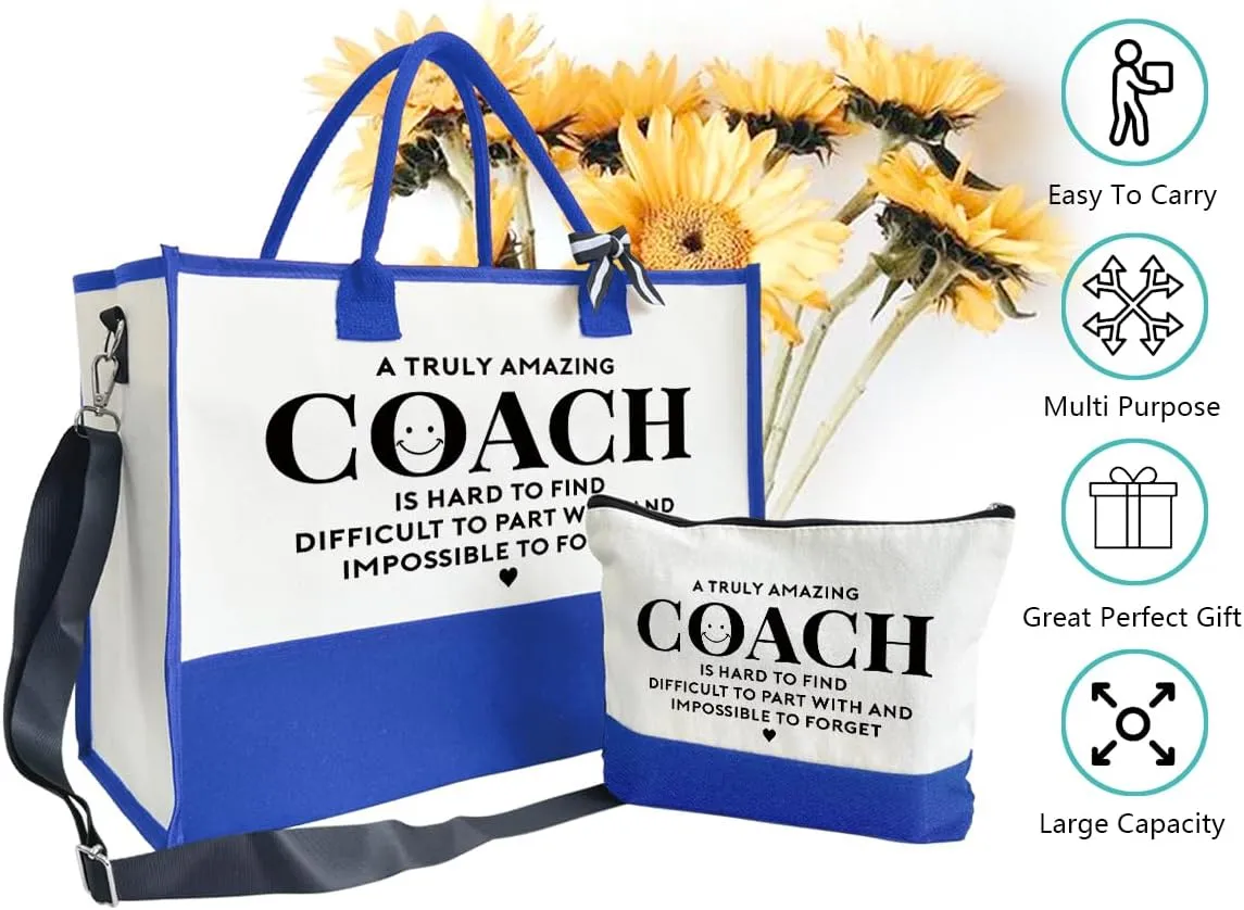 SUSZDOU Amazing Coach Tote Bag, Women's Canvas Handbags, Shoulder Beach Bag, Thank You Gift for Female Coach, Gifts for Female Coaches, Canvas Tote Bag With Zipper, Makeup Bag G1