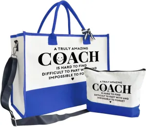 SUSZDOU Amazing Coach Tote Bag, Women's Canvas Handbags, Shoulder Beach Bag, Thank You Gift for Female Coach, Gifts for Female Coaches, Canvas Tote Bag With Zipper, Makeup Bag G1