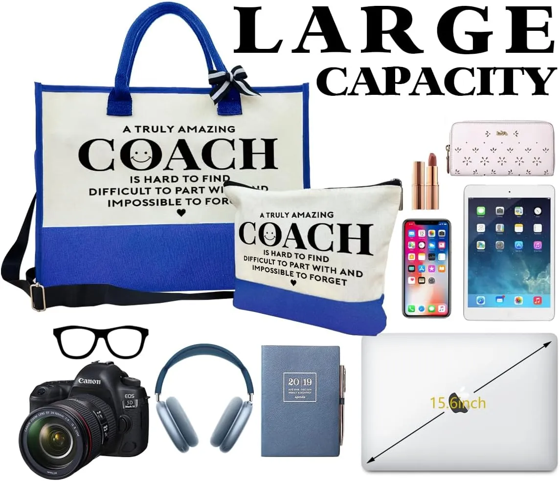 SUSZDOU Amazing Coach Tote Bag, Women's Canvas Handbags, Shoulder Beach Bag, Thank You Gift for Female Coach, Gifts for Female Coaches, Canvas Tote Bag With Zipper, Makeup Bag G1