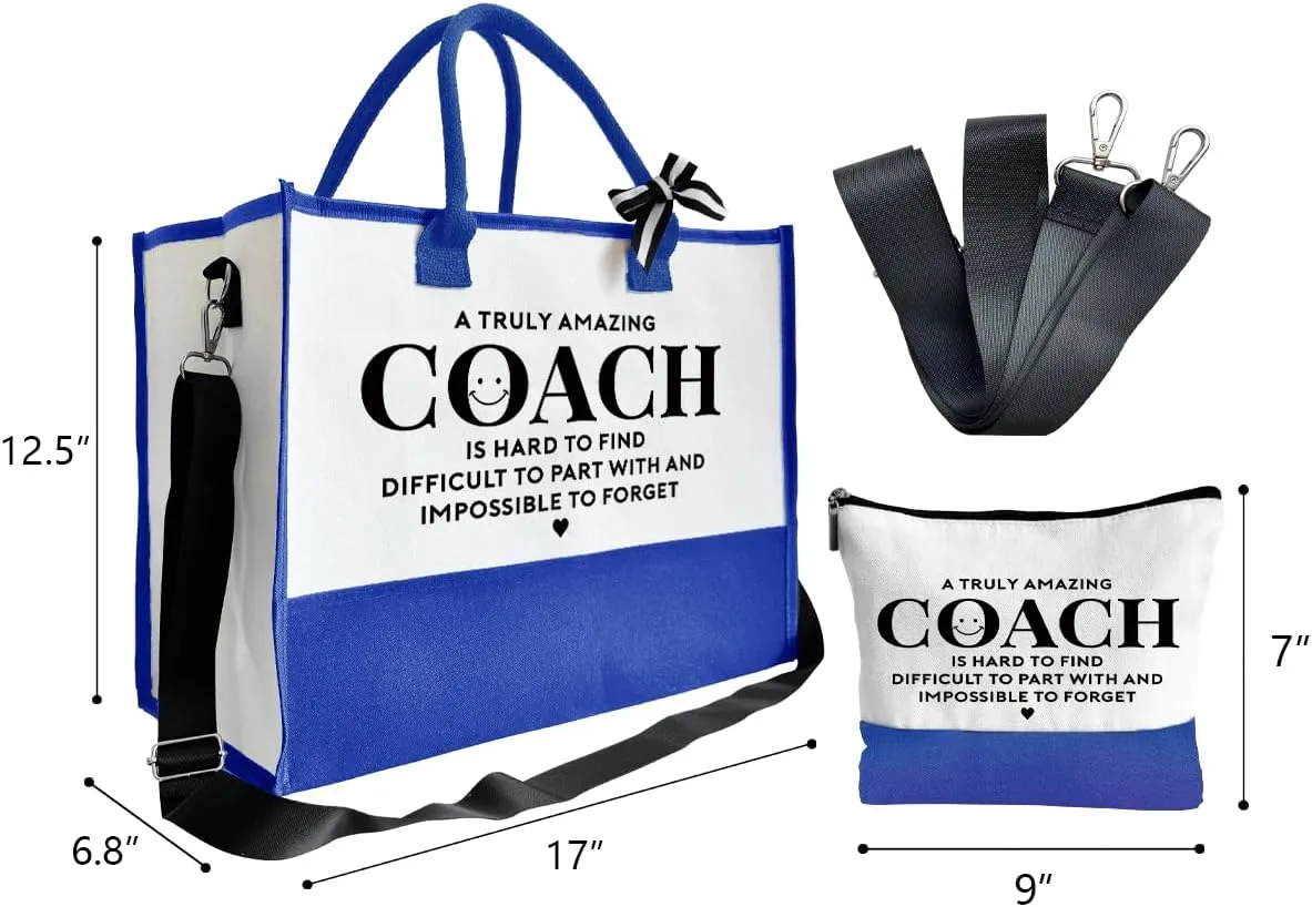 SUSZDOU Amazing Coach Tote Bag, Women's Canvas Handbags, Shoulder Beach Bag, Thank You Gift for Female Coach, Gifts for Female Coaches, Canvas Tote Bag With Zipper, Makeup Bag G1