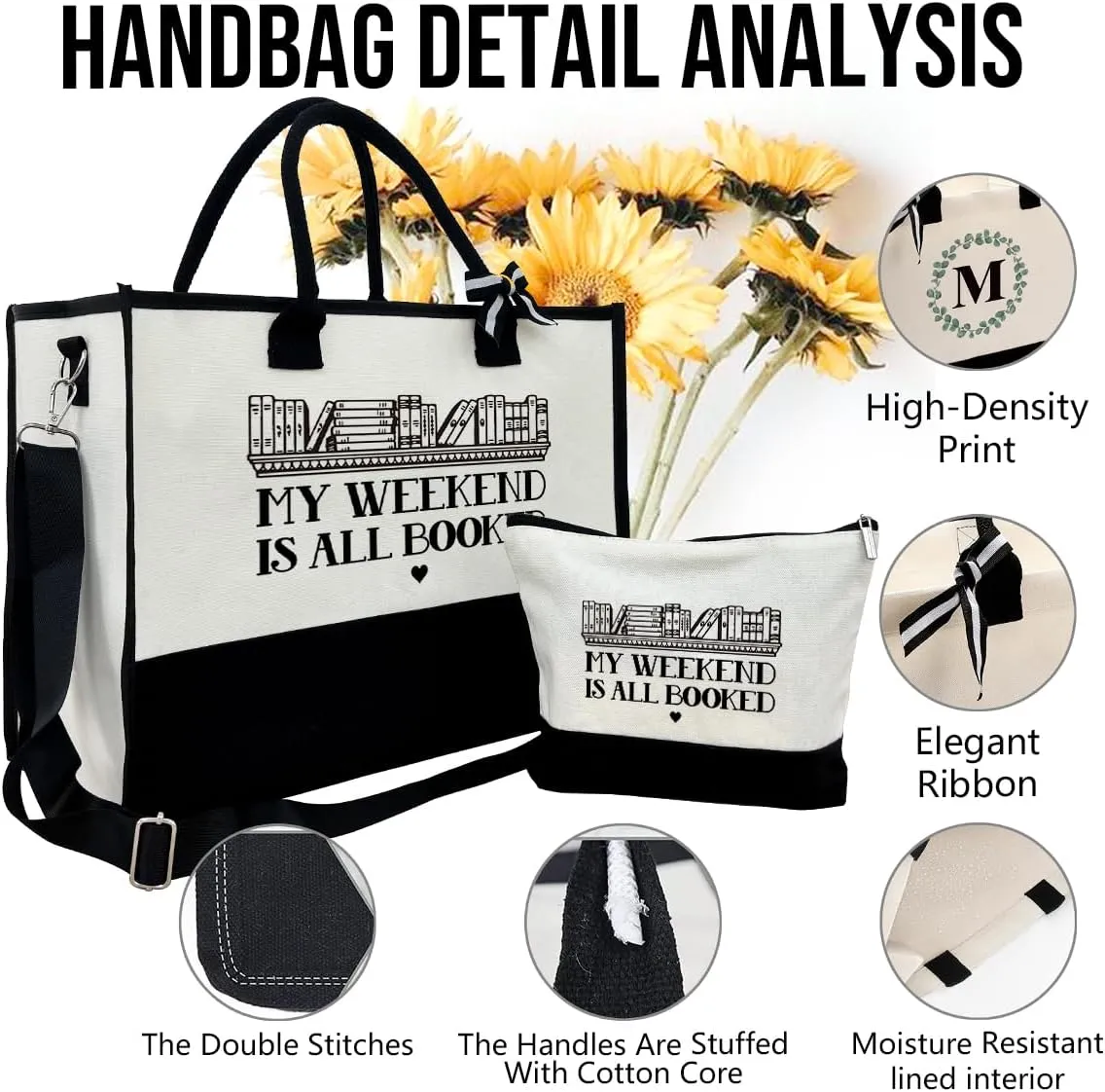 SUSZDOU Book Lover Gifts for Women Friends, My Weekend is All Booked, Canvas Weekend Tote Bag With Zipper