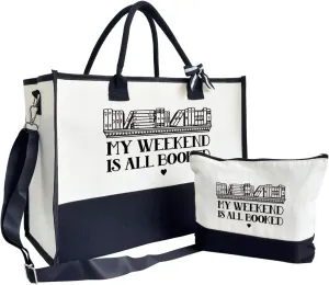 SUSZDOU Book Lover Gifts for Women Friends, My Weekend is All Booked, Canvas Weekend Tote Bag With Zipper