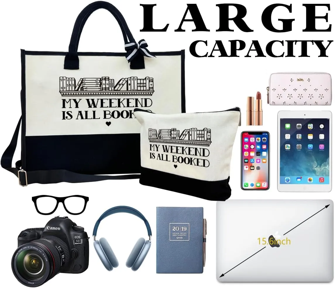 SUSZDOU Book Lover Gifts for Women Friends, My Weekend is All Booked, Canvas Weekend Tote Bag With Zipper