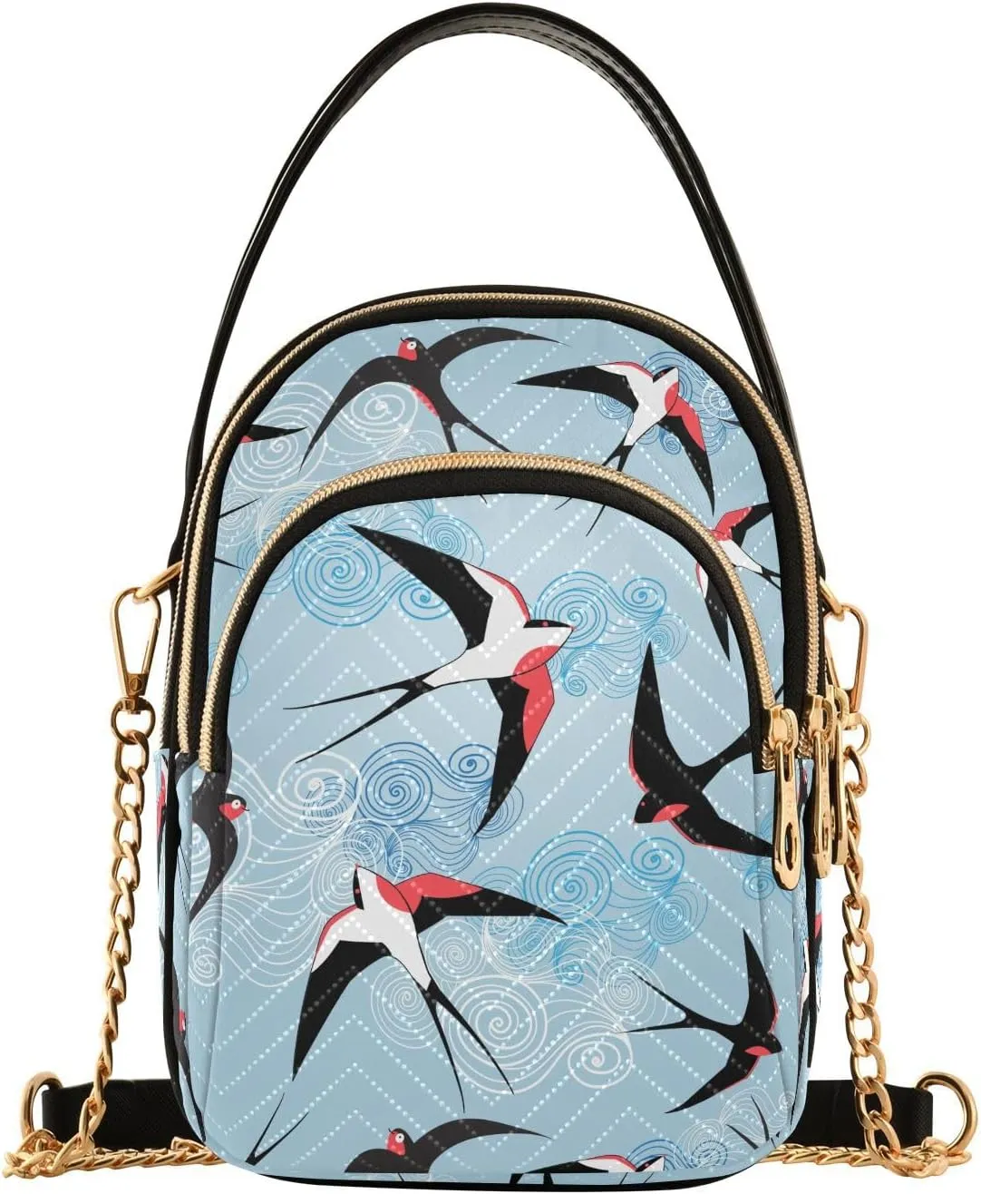 Swallows with Clouds Crossbody Bags for Women Quilted Shoulder Bag Handbag with Chain Strap Spring Trendy Cross Body Cell Phone Crossbody Purses for Travel Women