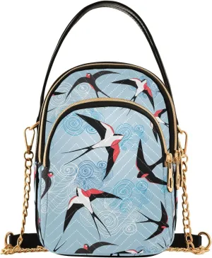 Swallows with Clouds Crossbody Bags for Women Quilted Shoulder Bag Handbag with Chain Strap Spring Trendy Cross Body Cell Phone Crossbody Purses for Travel Women