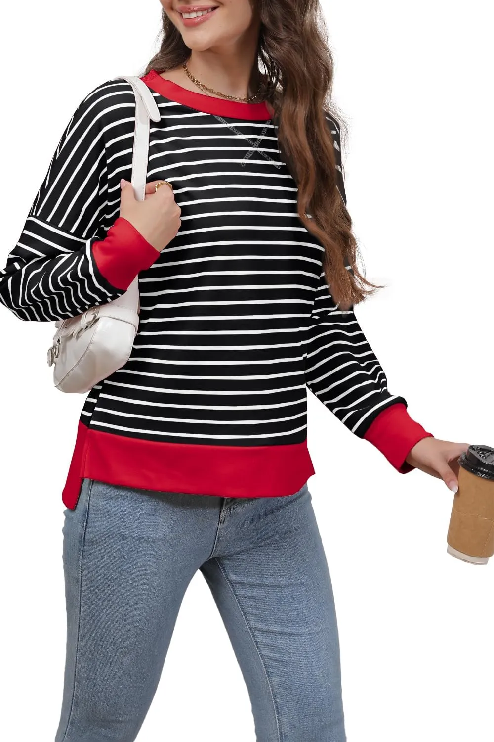Sweaters for Women Long Sleeve Sweatshirt Fall Fashion 2024 Colorblocking Pullover Striped Sweater Tops