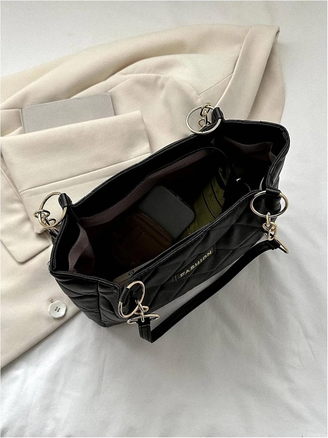 SweatyRocks Women's Quilted Tote Bag Top Handle Travel Shopping Shoulder Handbags