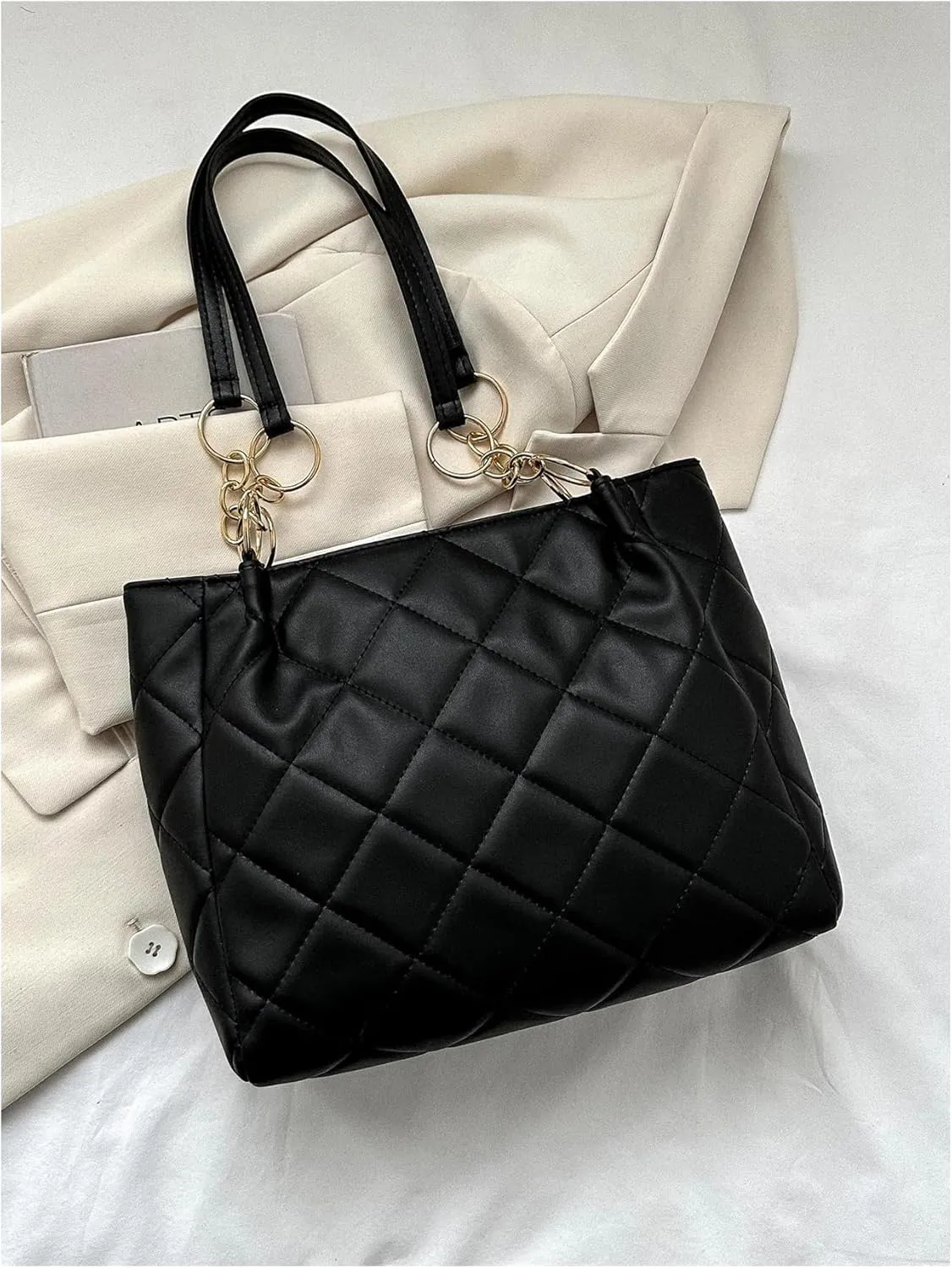 SweatyRocks Women's Quilted Tote Bag Top Handle Travel Shopping Shoulder Handbags