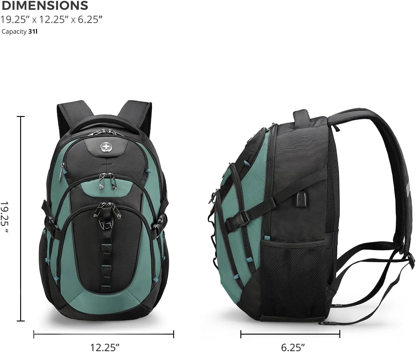 Swissdigital Design Business Laptop Backpack with Smart USB Charging Port, Travel Backpack Fits 15.6 inches Laptops, Water Repellent College Backpack for Men Women, Lake Green/Black | SD803