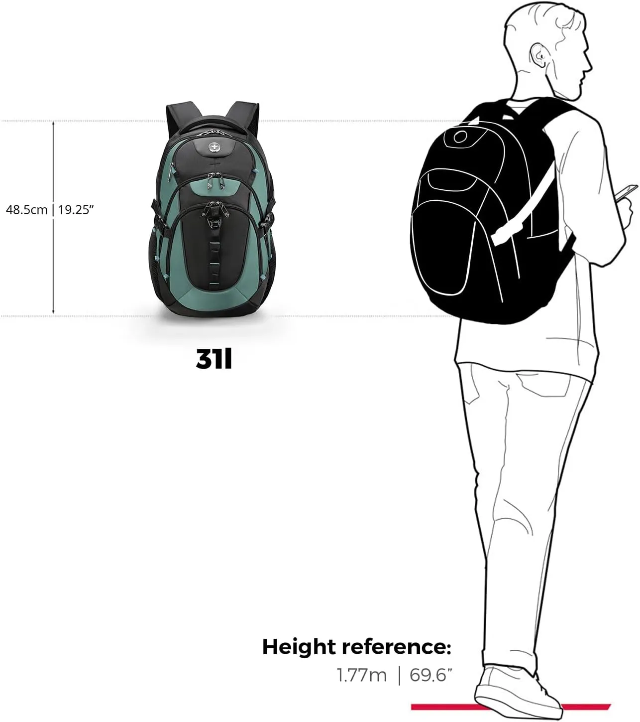 Swissdigital Design Business Laptop Backpack with Smart USB Charging Port, Travel Backpack Fits 15.6 inches Laptops, Water Repellent College Backpack for Men Women, Lake Green/Black | SD803