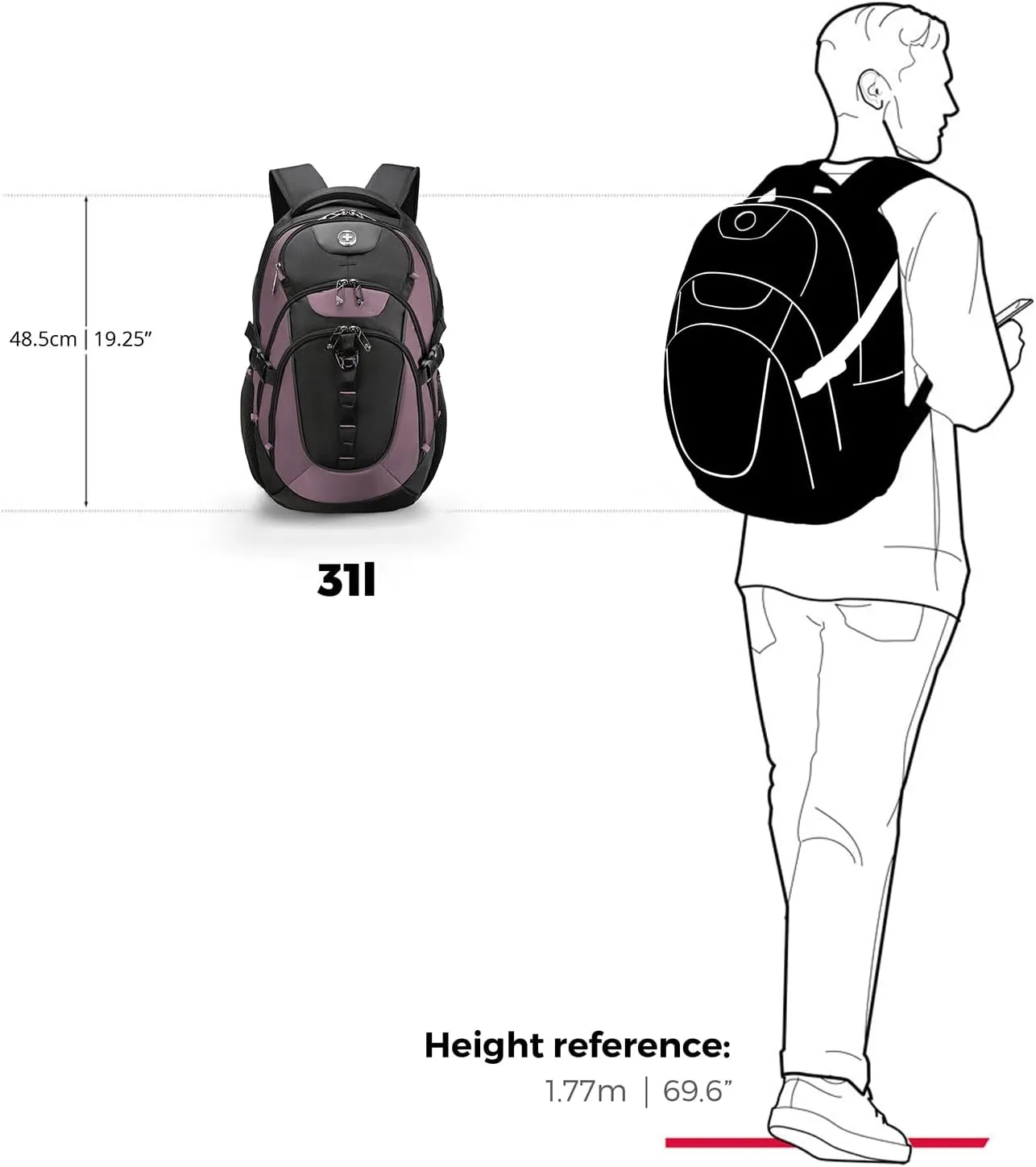 Swissdigital Design Business Laptop Backpack with Smart USB Charging Port, Travel Backpack Fits 15.6 inches Laptops, Water Repellent College Backpack for Women, Light Purple/Black | SD803