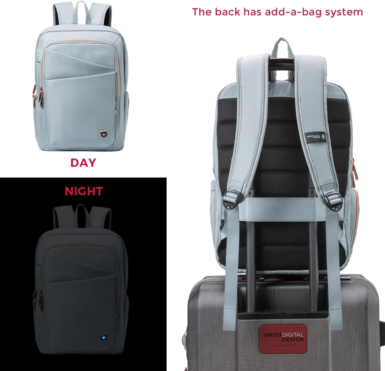 Swissdigital Design Women Laptop Backpack For Women With Apple Find My network,Travel Bookbags With USB Charging Port，Large Capacity Computer Backpacks For Work Business (KATY ROSE SD1006FB-14)