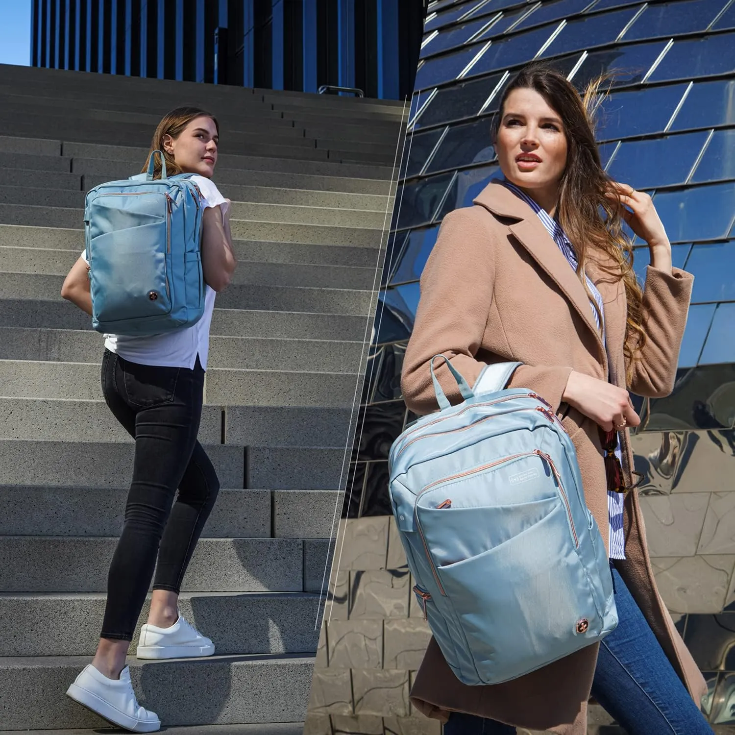 Swissdigital Design Women Laptop Backpack For Women With Apple Find My network,Travel Bookbags With USB Charging Port，Large Capacity Computer Backpacks For Work Business (KATY ROSE SD1006FB-14)