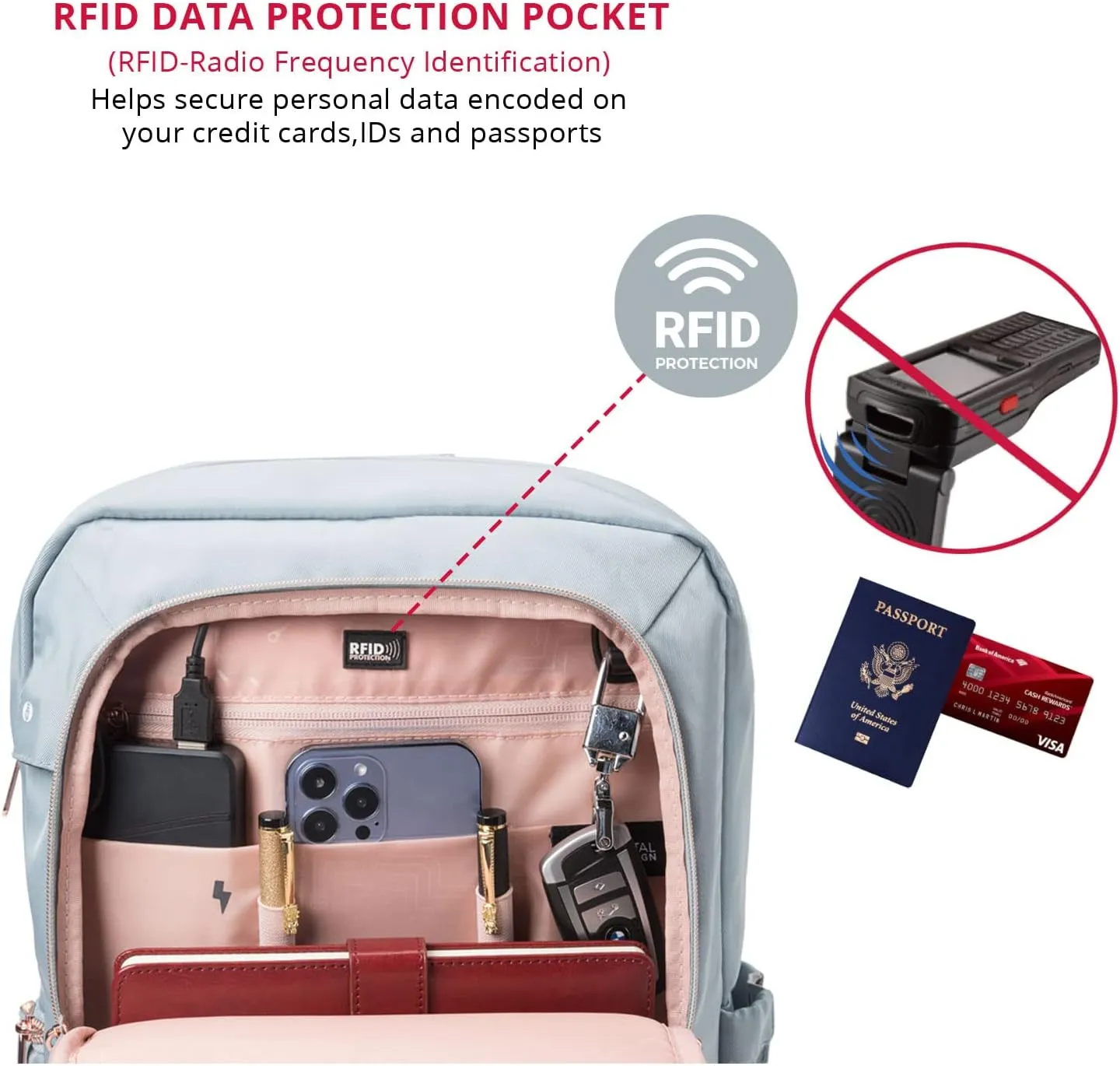 Swissdigital Design Women Laptop Backpack For Women With Apple Find My network,Travel Bookbags With USB Charging Port，Large Capacity Computer Backpacks For Work Business (KATY ROSE SD1006FB-14)