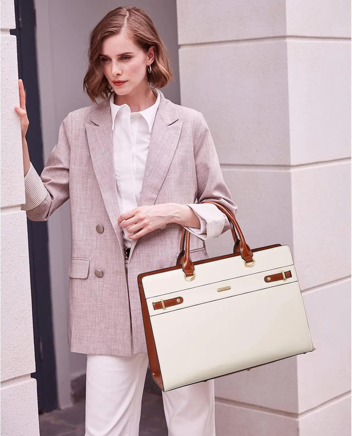 Telena Laptop Tote Bag for Women, 15.6 Inch Shoulder Tote Bag Leather Briefcase for Women, Large Capacity Handbag Bags