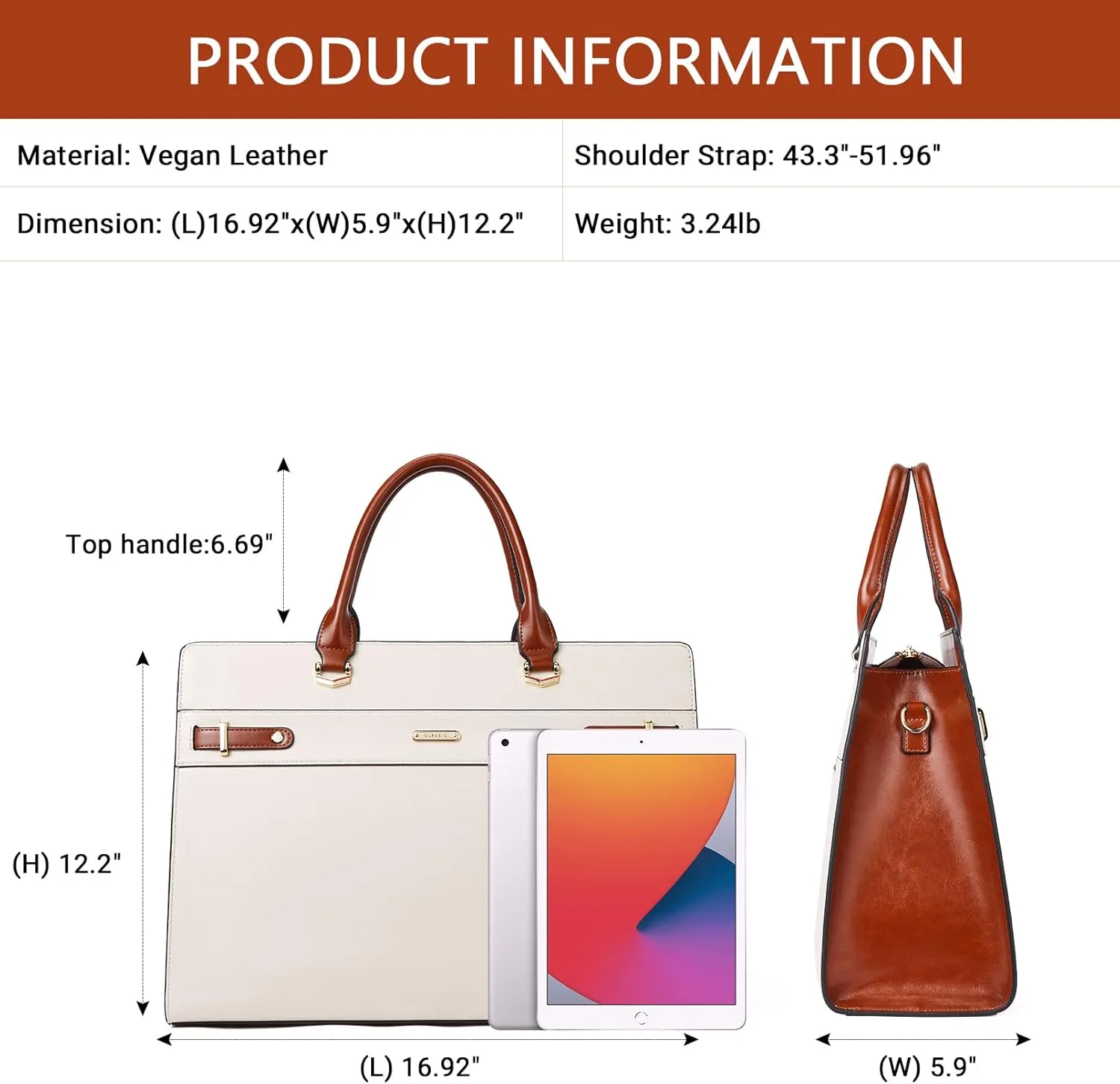 Telena Laptop Tote Bag for Women, 15.6 Inch Shoulder Tote Bag Leather Briefcase for Women, Large Capacity Handbag Bags