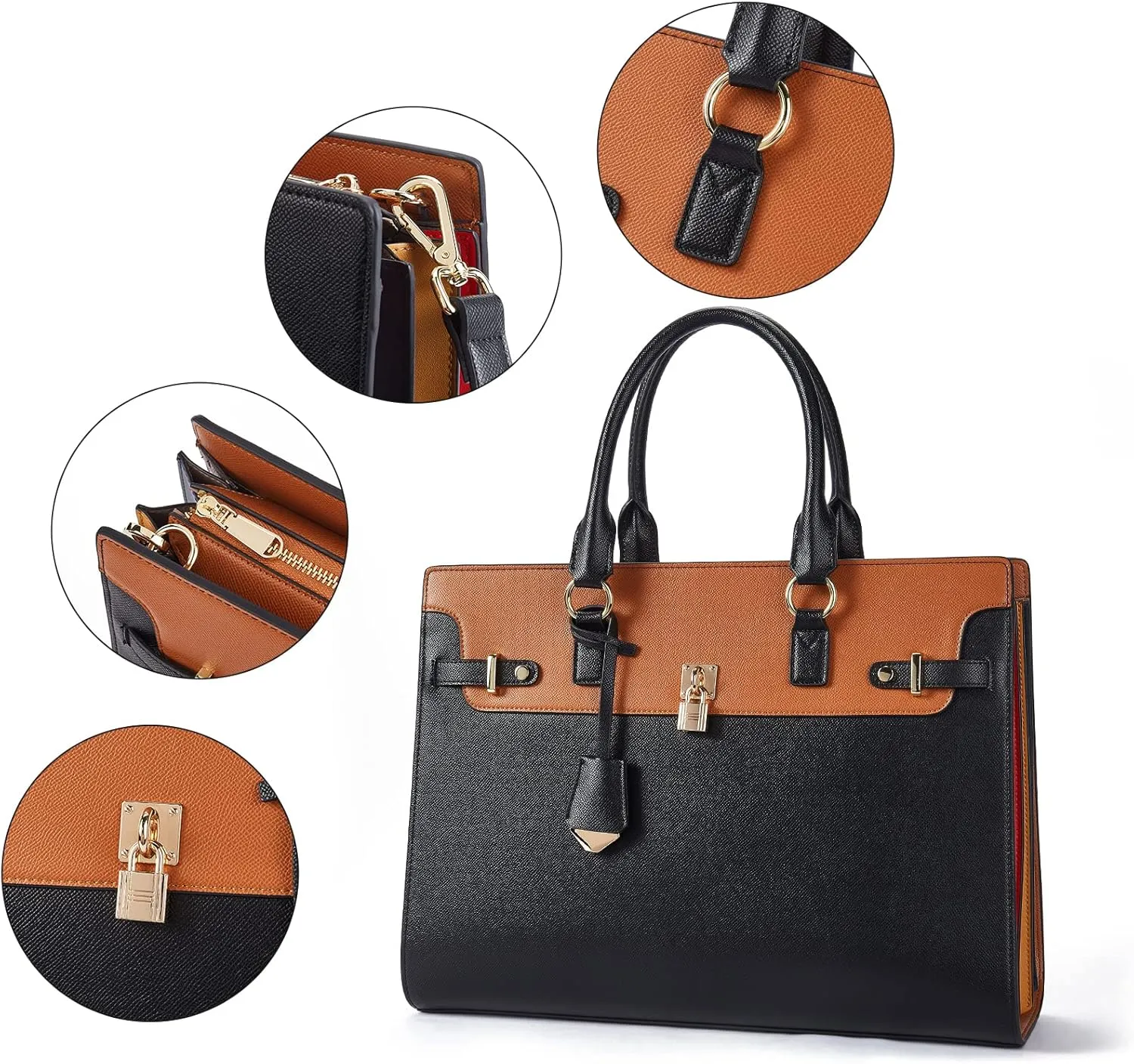 Telena Laptop Tote Bag for Women, 15.6 Inch Shoulder Tote Bag Leather Briefcase for Women, Large Capacity Handbag Bags