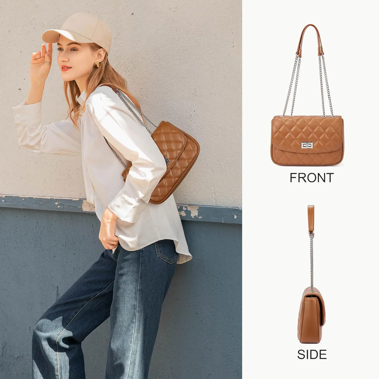 Telena Shoulder Bag for Women Vegan Leather Women's Shoulder Purses Handbags with 2 Removable Strap Crossbody Bag Purses