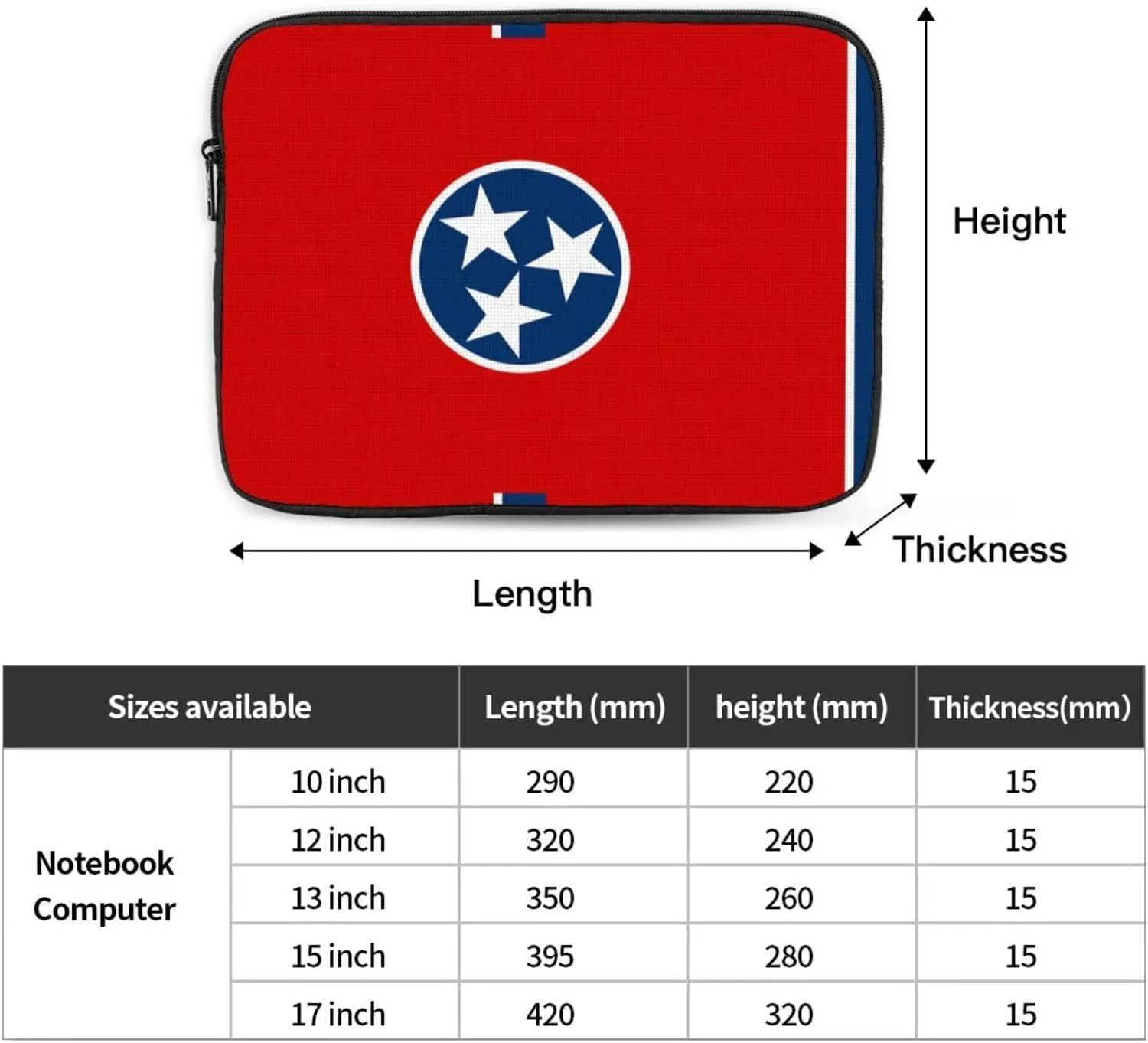 Tennessee State Flag Laptop Inner Bag Laptop Sleeve Case Briefcase Carrying Laptop Cover