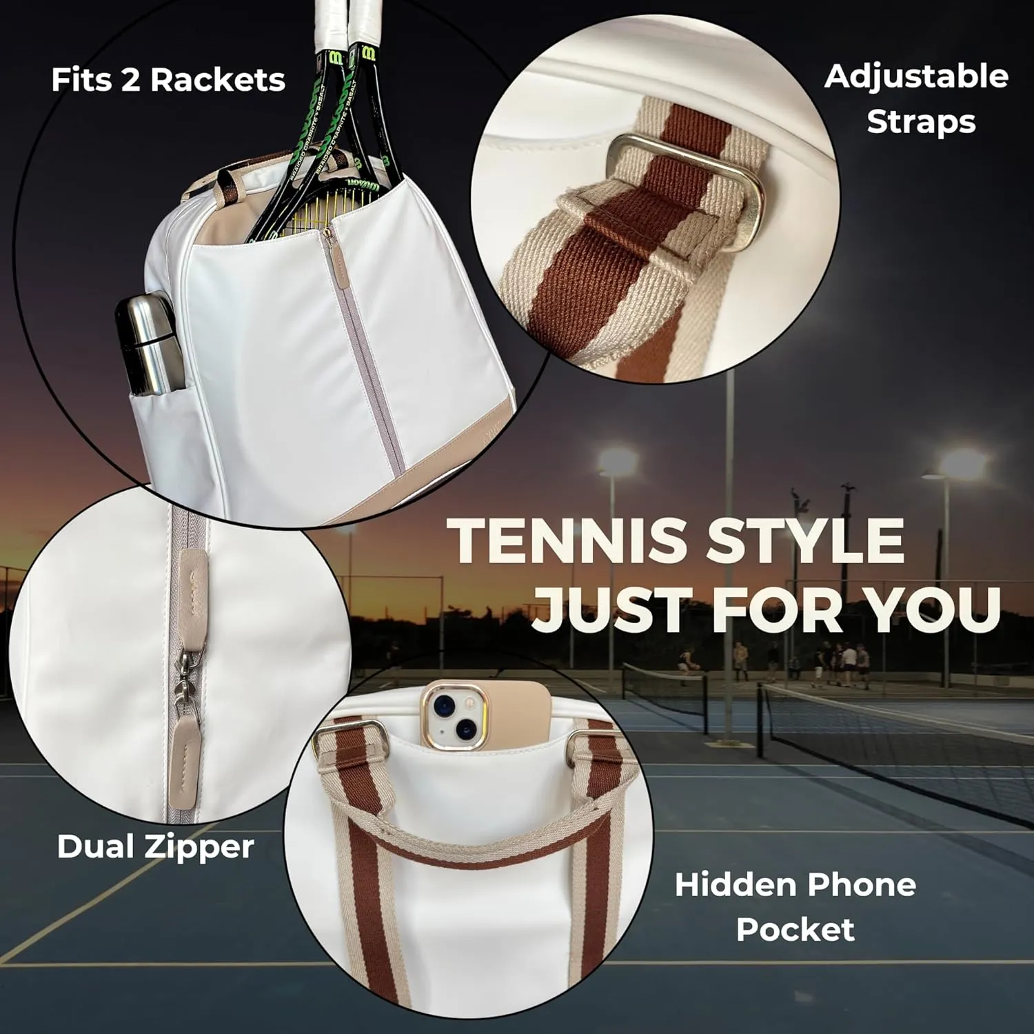 Tennis Backpack for Women - Spacious Design Fits 2 Rackets & 13" Laptop | 8  Smart Pockets & 32oz Water Bottle Holder | Water-Resistant Lightweight Sports Bag for Tennis, Padel, Pickleball & Gym