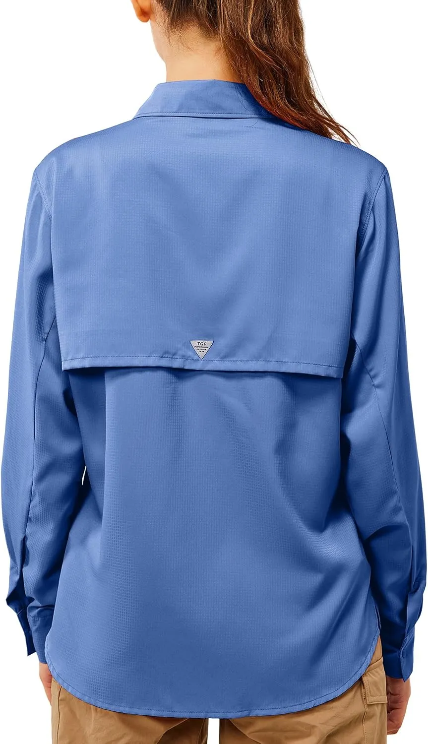 TGF Women's Sun Protection Fishing Shirts Long Sleeve Button Up Shirt with Zipper Pockets for Traveling Hiking Camping