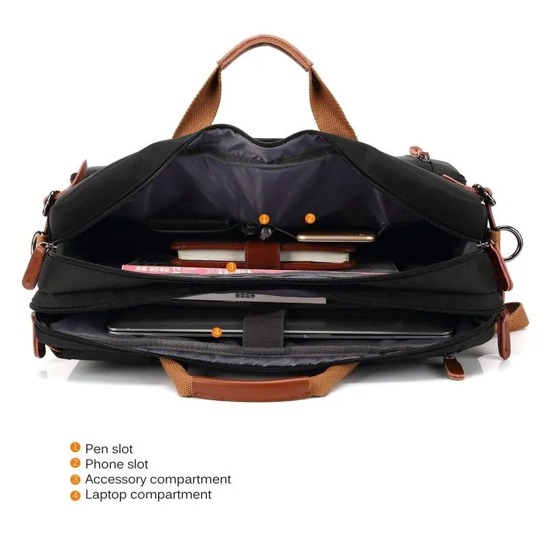 THE CLOWNFISH Unisex-Adult Convertible Laptop Briefcase Backpack With Genuine Leather Logo, Pullers And Handle (15.6 Inch, Black)
