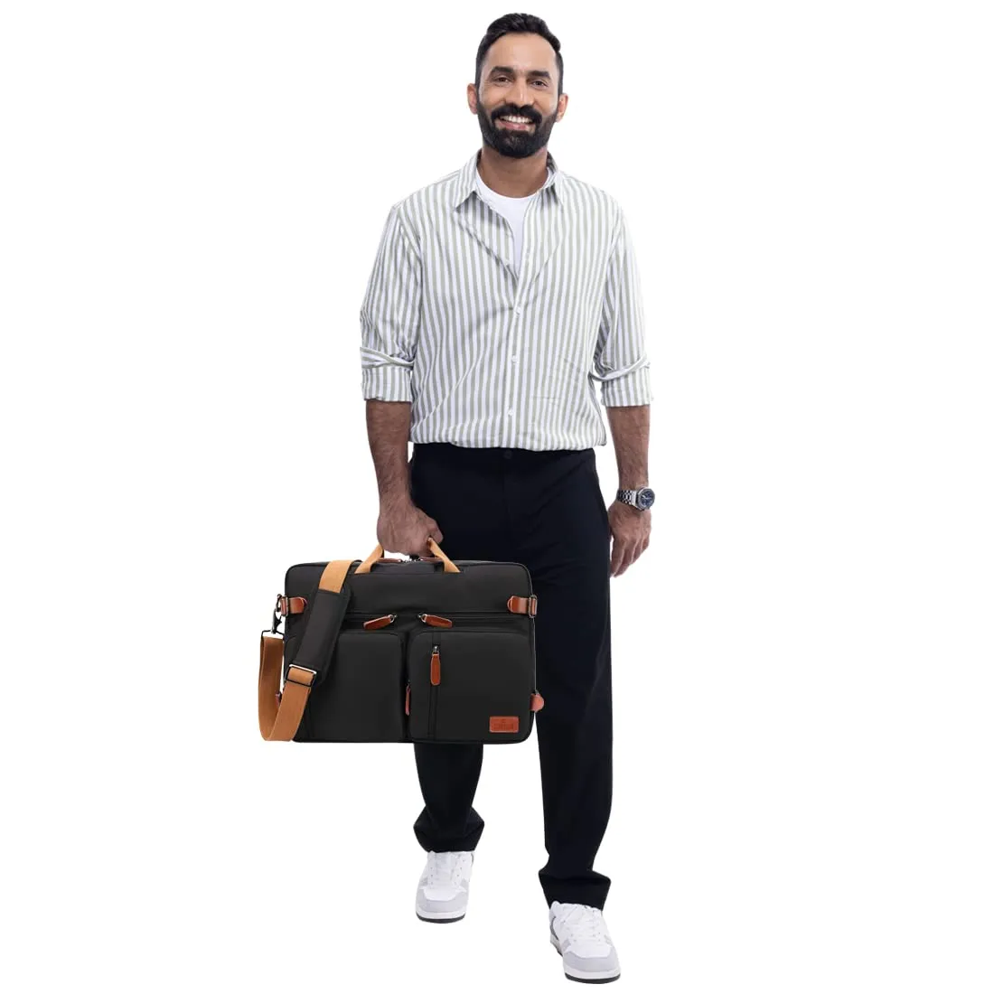 THE CLOWNFISH Unisex-Adult Convertible Laptop Briefcase Backpack With Genuine Leather Logo, Pullers And Handle (15.6 Inch, Black)