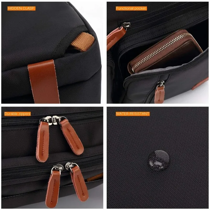 THE CLOWNFISH Unisex-Adult Convertible Laptop Briefcase Backpack With Genuine Leather Logo, Pullers And Handle (15.6 Inch, Black)