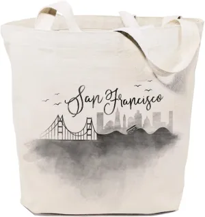 The Cotton & Canvas Co. Cityscape, Souvenir, Beach, Shopping and Travel Reusable Shoulder Tote and Handbag