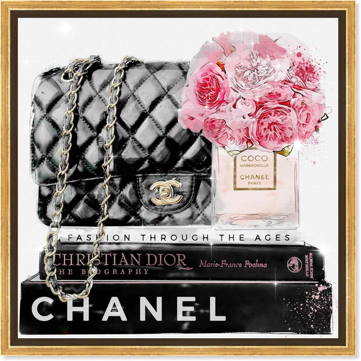 The Oliver Gal Artist Co. Fashion and Glam Framed Wall Art Canvas Prints 'Elegant Essentials Paris' Handbags Home Décor, 30 in x 30 in, Gold Floater