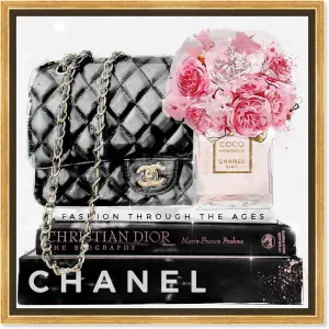 The Oliver Gal Artist Co. Fashion and Glam Framed Wall Art Canvas Prints 'Elegant Essentials Paris' Handbags Home Décor, 30 in x 30 in, Gold Floater