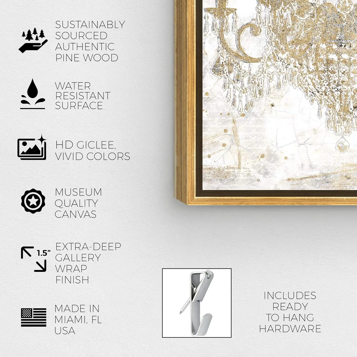 The Oliver Gal Artist Co. Fashion and Glam Wall Art Framed Canvas Prints Chandeliers Home Décor, 24 in x 36 in, Gold, White