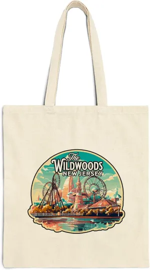 The Wildwoods New Jersey Cotton Tote Bag for Women Men Casual Tote Bag Cloth Canvas Shopping Bags with Handles Cute Bags Everyday Use 15" x 16" Aesthetic Gift ID44997